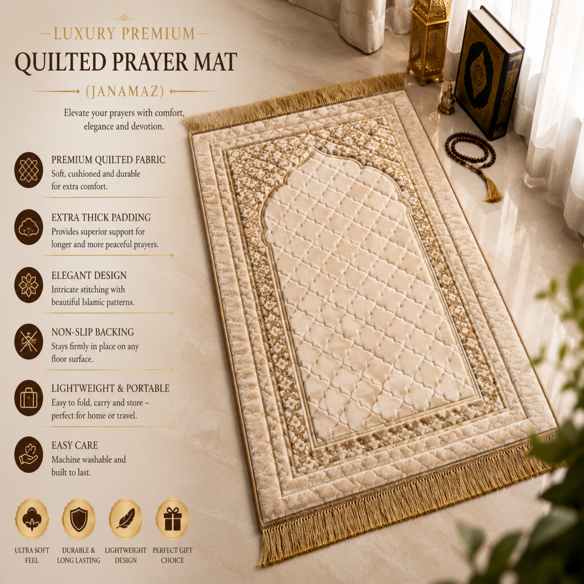 Luxury Premium Quilted Prayer Mat (Janamaz)