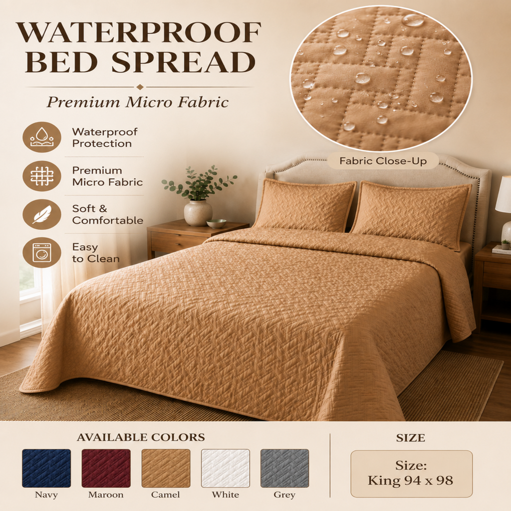 Premium Waterproof Ultrasonic Quilted Bedspread – King Size