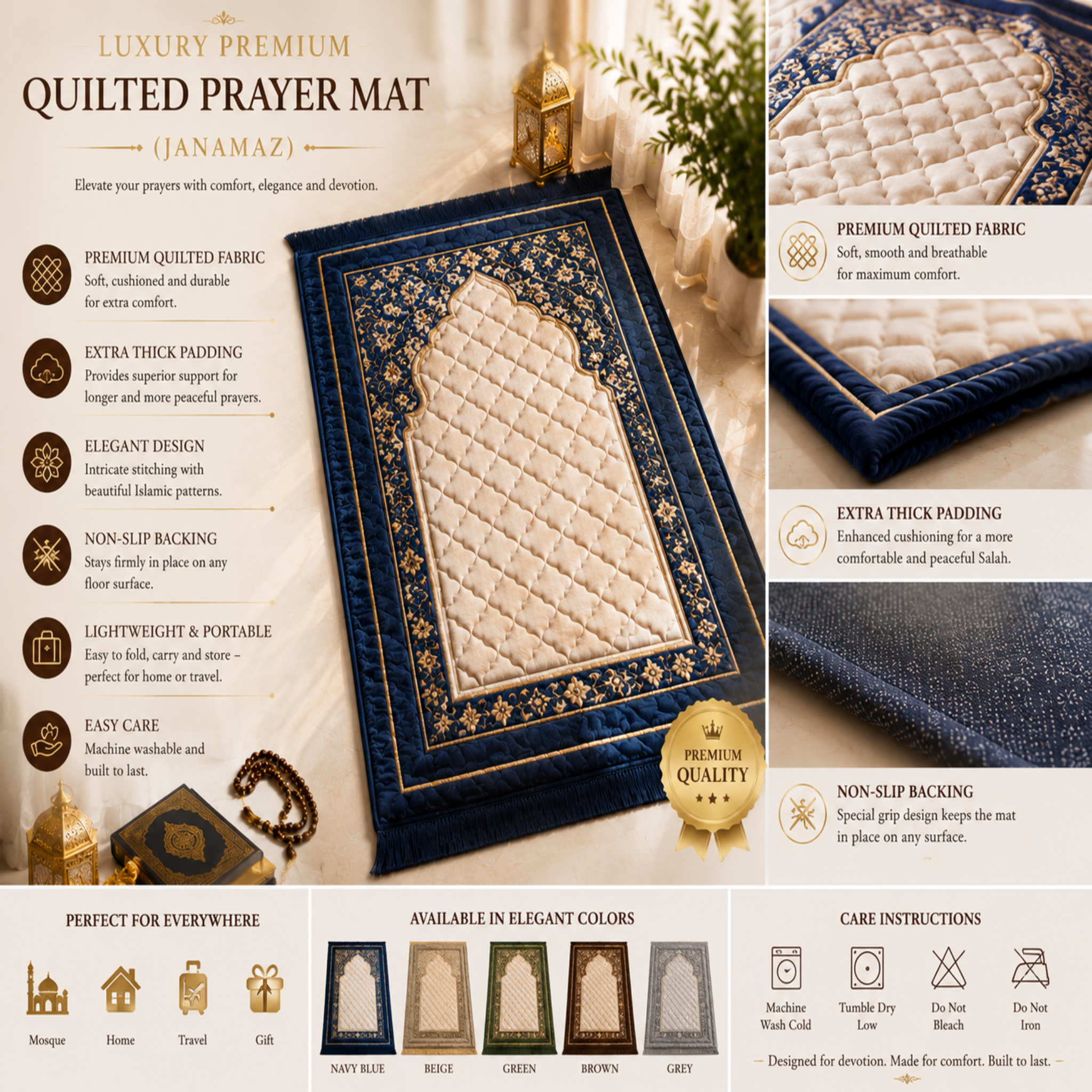 Luxury Premium Quilted Prayer Mat (Janamaz)