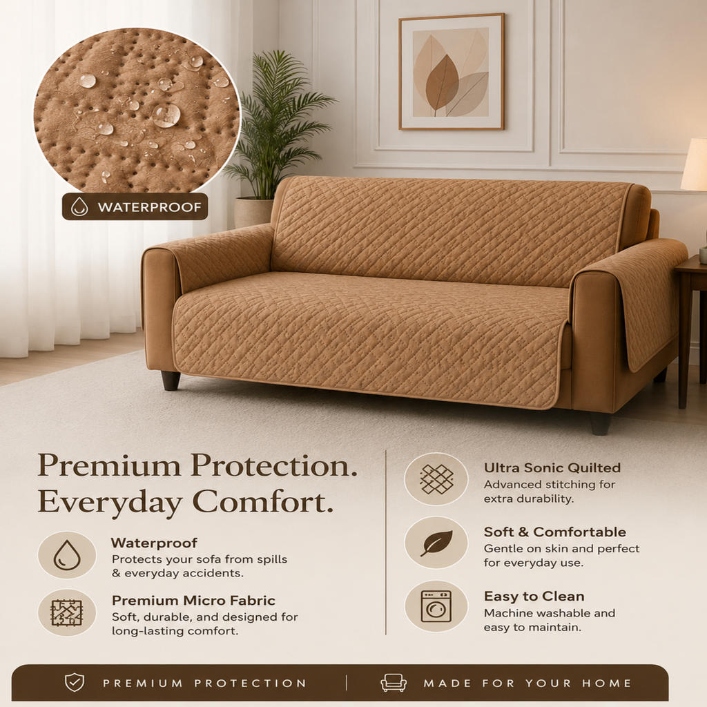 Velora Ultra Sonic Waterproof Sofa Cover – Premium Micro Fabric, Camel