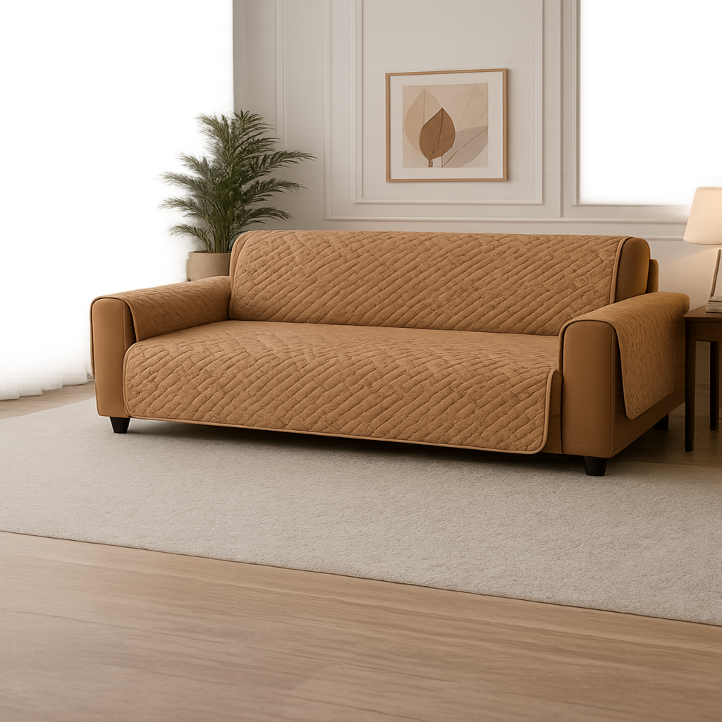 Velora Ultra Sonic Waterproof Sofa Cover – Premium Micro Fabric, Camel
