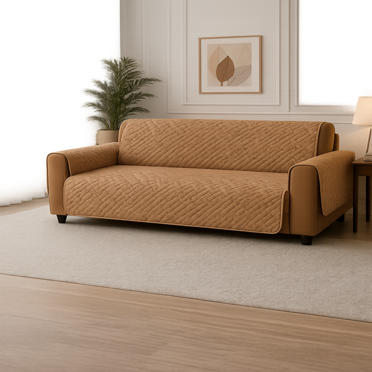 Velora Ultra Sonic Waterproof Sofa Cover – Premium Micro Fabric, Camel