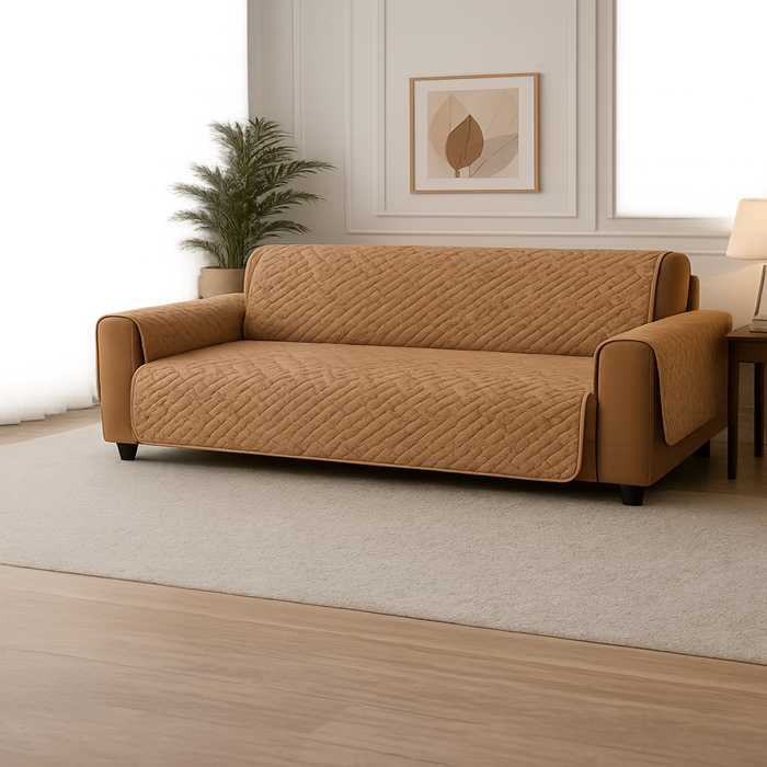 Velora Ultra Sonic Waterproof Sofa Cover – Premium Micro Fabric, Camel