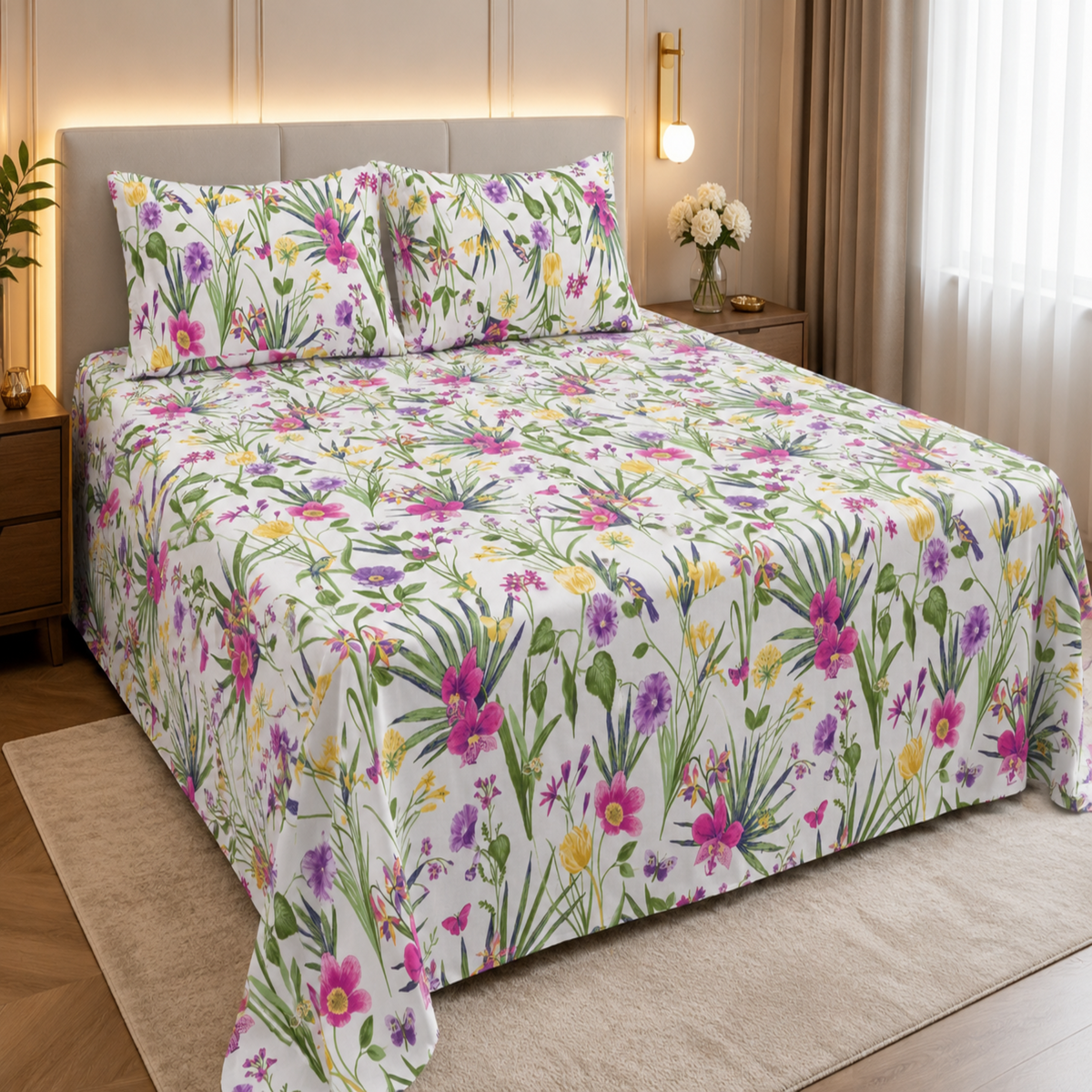 Garden Bloom Premium Cotton Bedsheet