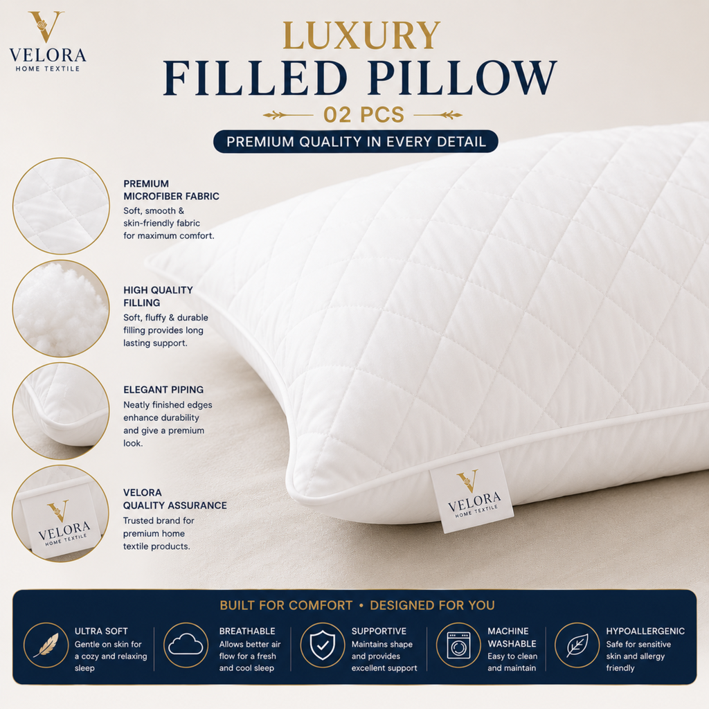 Premium Filled Pillow – Soft & Comfortable Sleeping Pillow