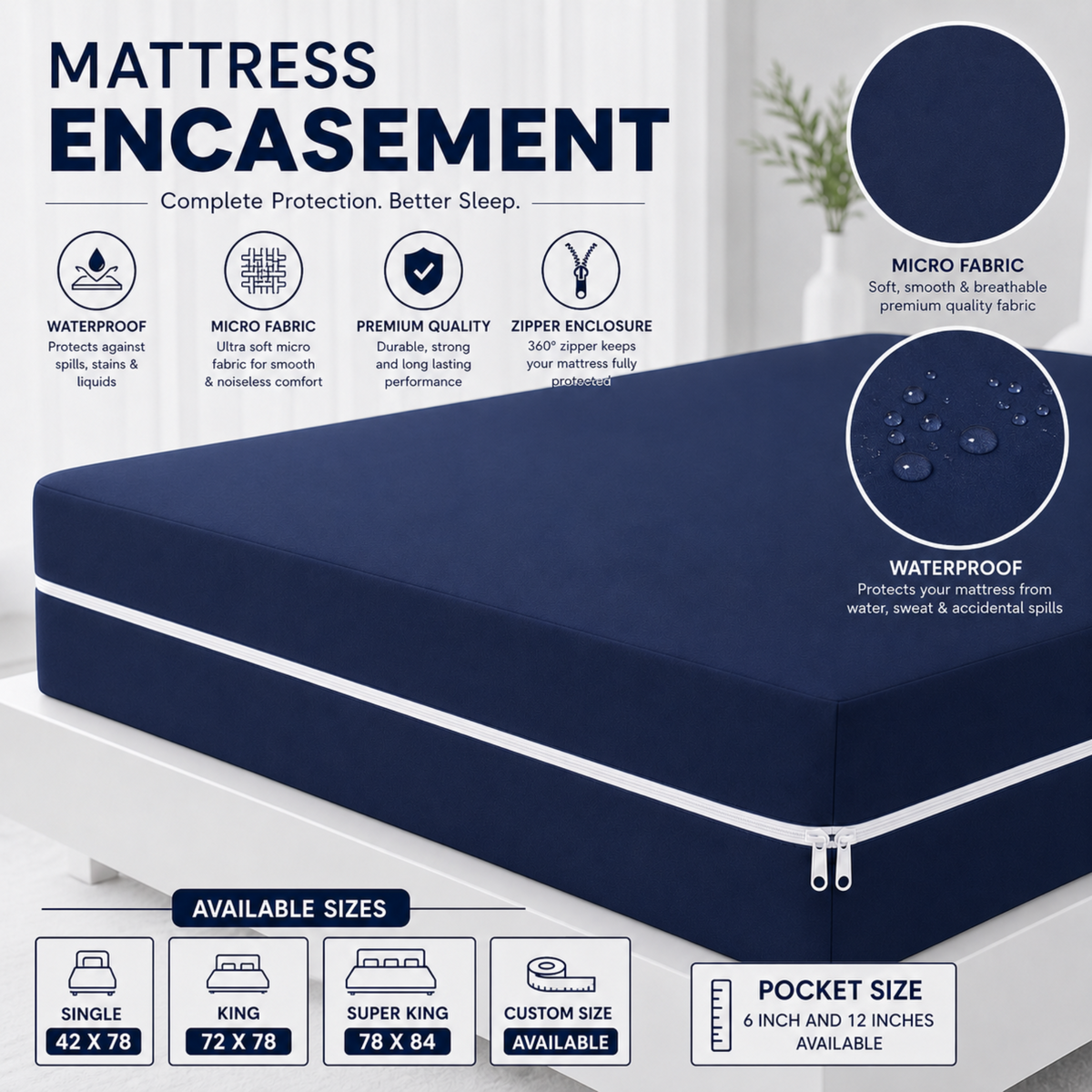 Premium Waterproof Mattress Encasement – Complete 360° Protection