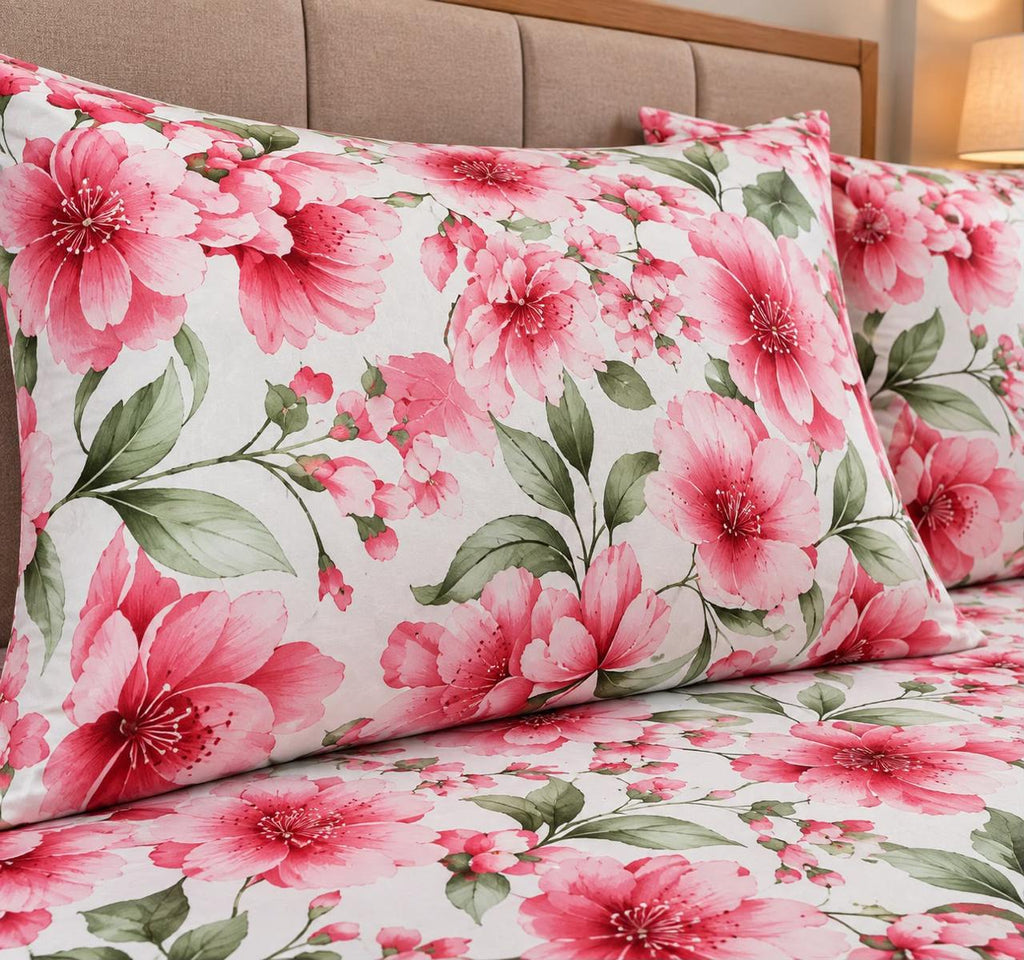Cherry Blossom Printed Bed Sheet – Pink (100% Cotton Fabric)