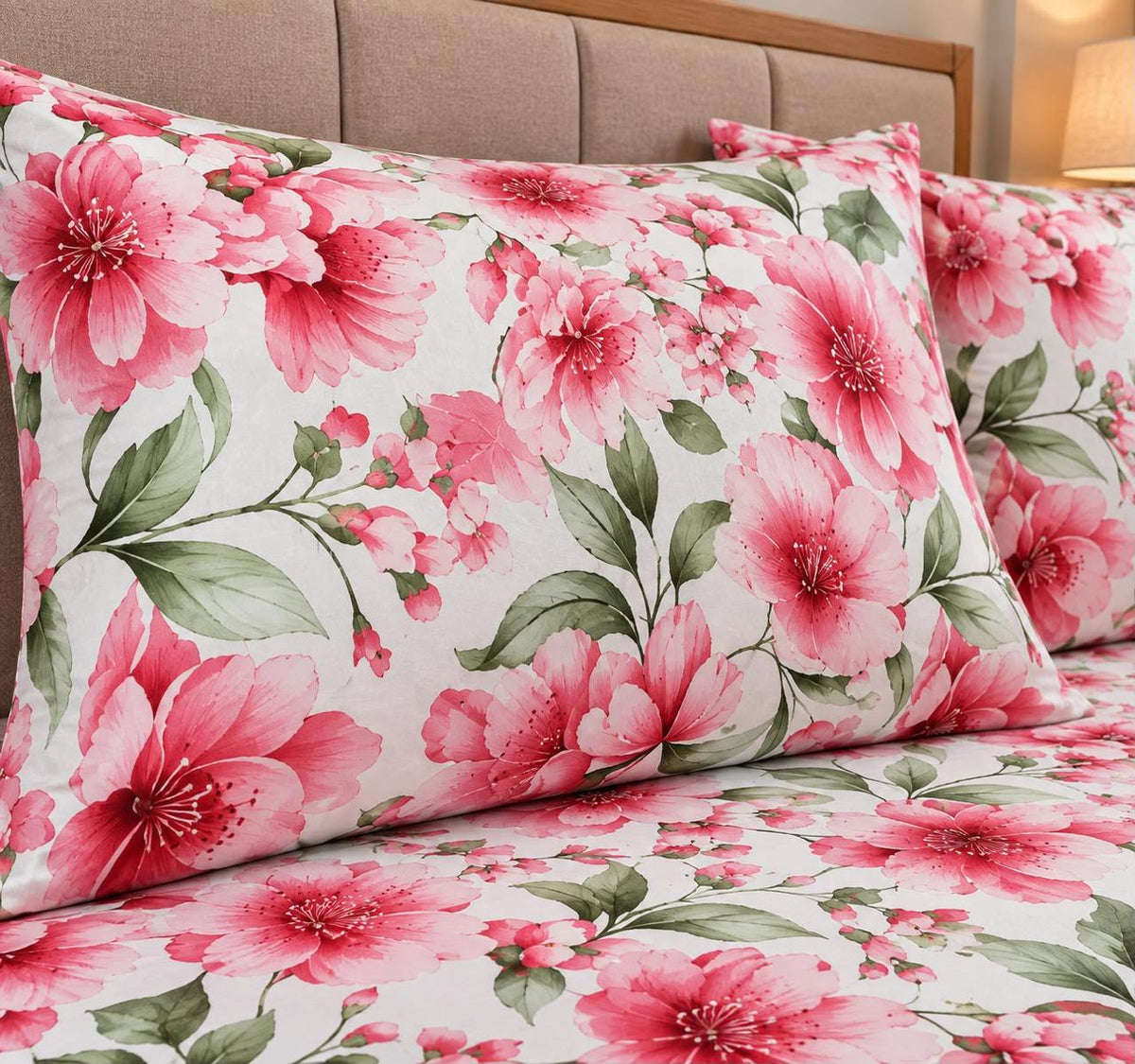Cherry Blossom Printed Bed Sheet – Pink (100% Cotton Fabric)