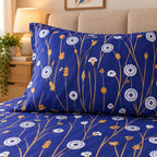 Dandelion Fields Printed Bed Sheet – Royal Blue (100% Cotton Fabric)