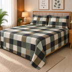 Buffalo Check Printed Bed Sheet – Olive (100% Cotton Fabric)