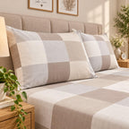 Buffalo Check Printed Bed Sheet – Beige (100% Cotton Fabric)