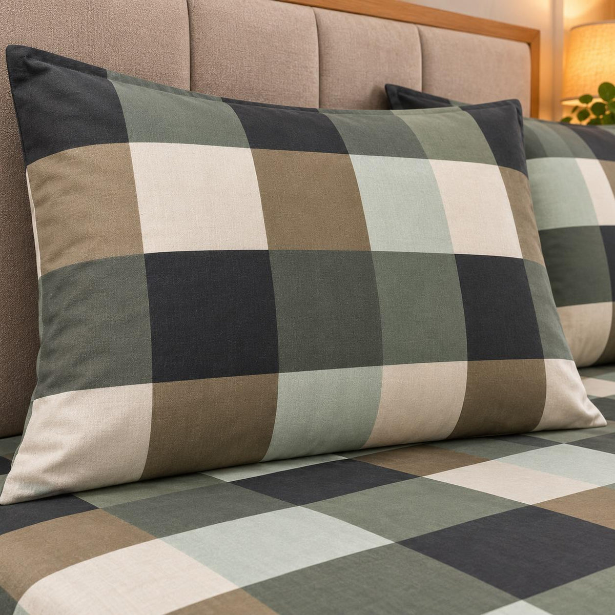Buffalo Check Printed Bed Sheet – Olive (100% Cotton Fabric)