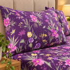Meadow Bloom Printed Bed Sheet – Purple (100% Cotton Fabric)
