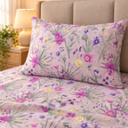 Meadow Bloom Printed Bed Sheet – Lilac (100% Cotton Fabric)