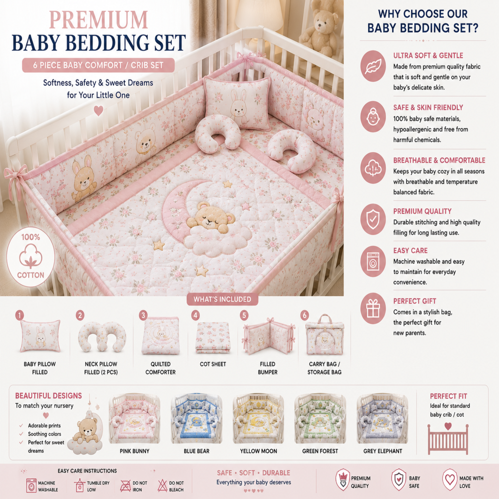 Baby Comforter / Bedding / Crib Set 6pcs