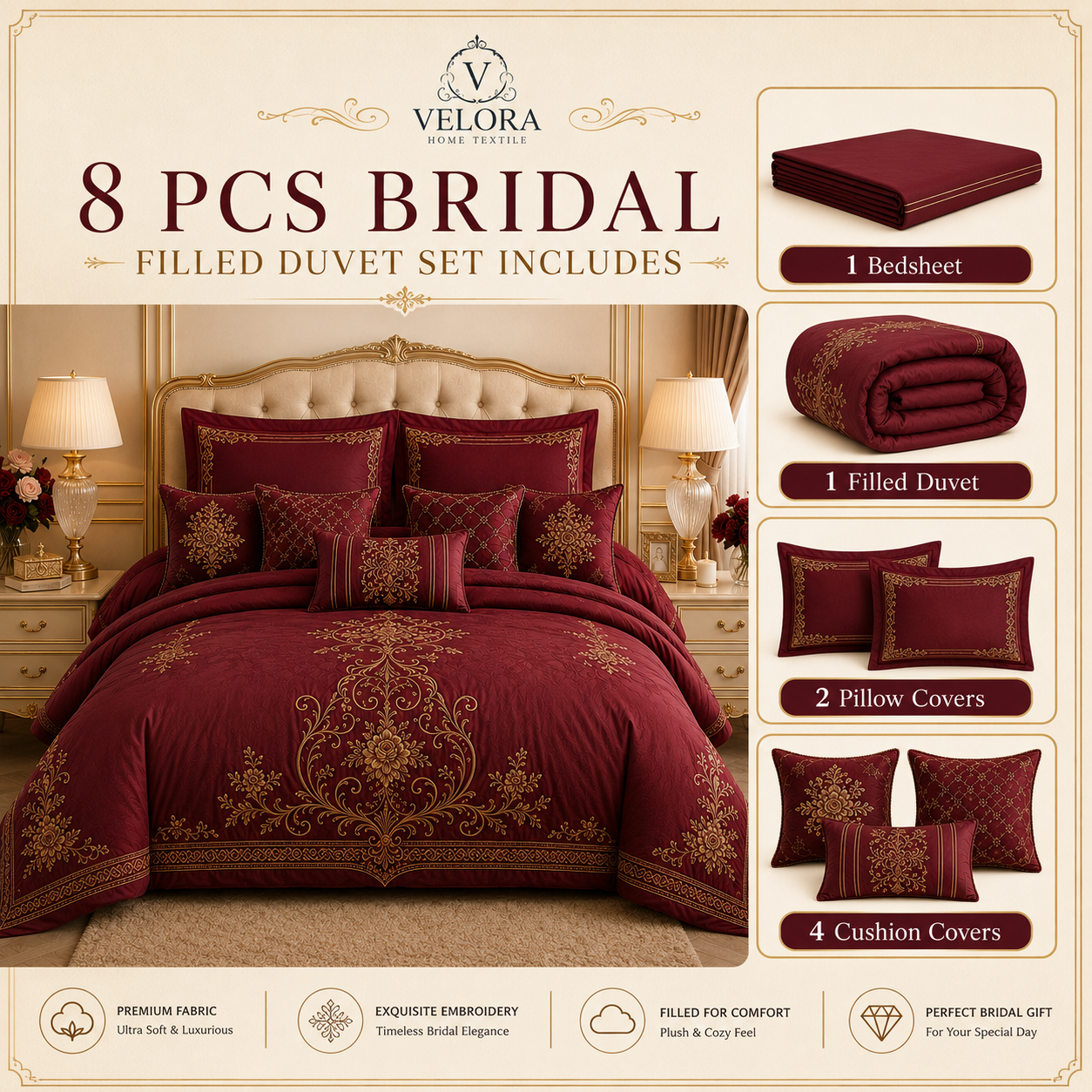 Luxury Velvet Bridal Set 08 Pcs – Premium Bedding Set