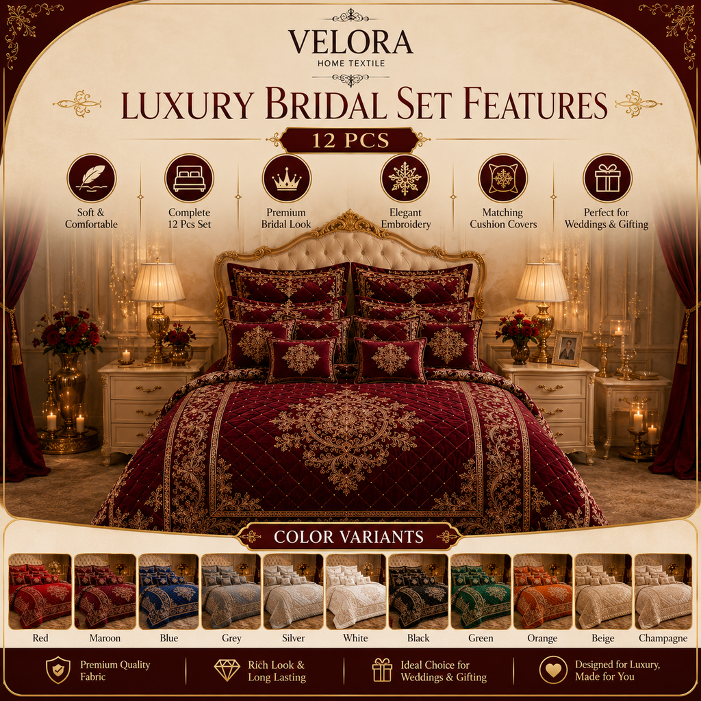 Luxury Bridal Set 12 Pcs – Premium Quilt Bedding Set