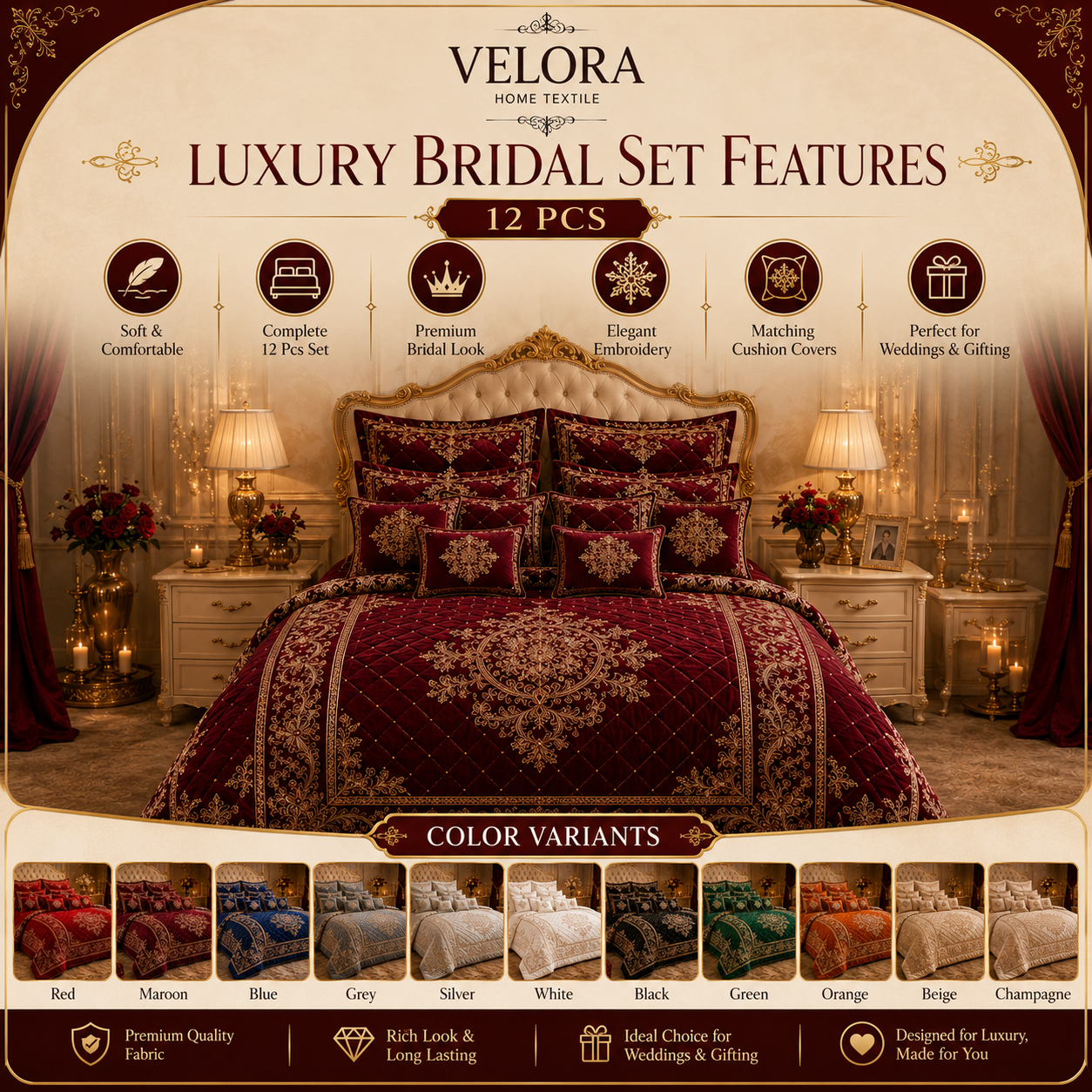 Luxury Bridal Set 12 Pcs – Premium Quilt Bedding Set