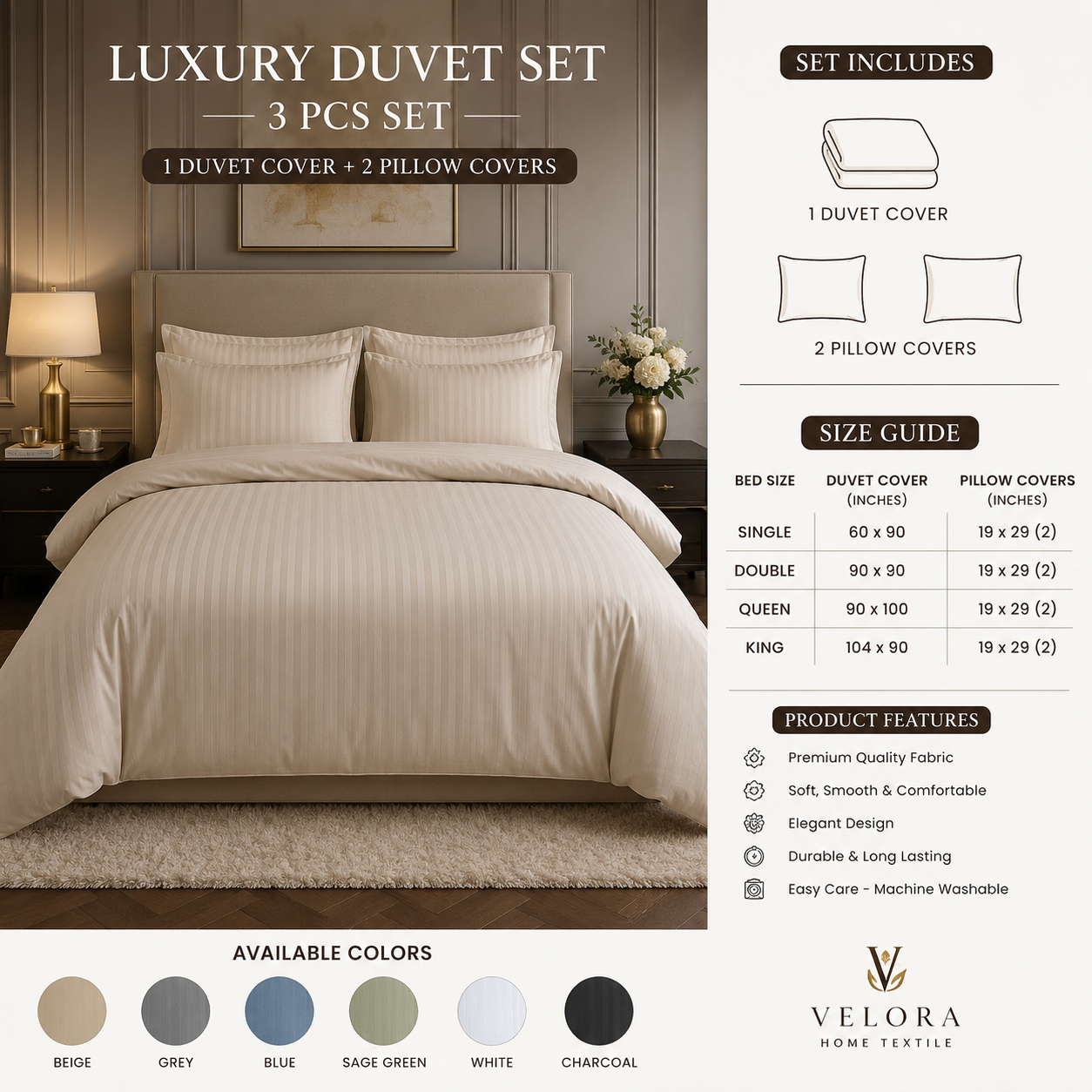 Luxury Duvet Set – 3 Pcs
