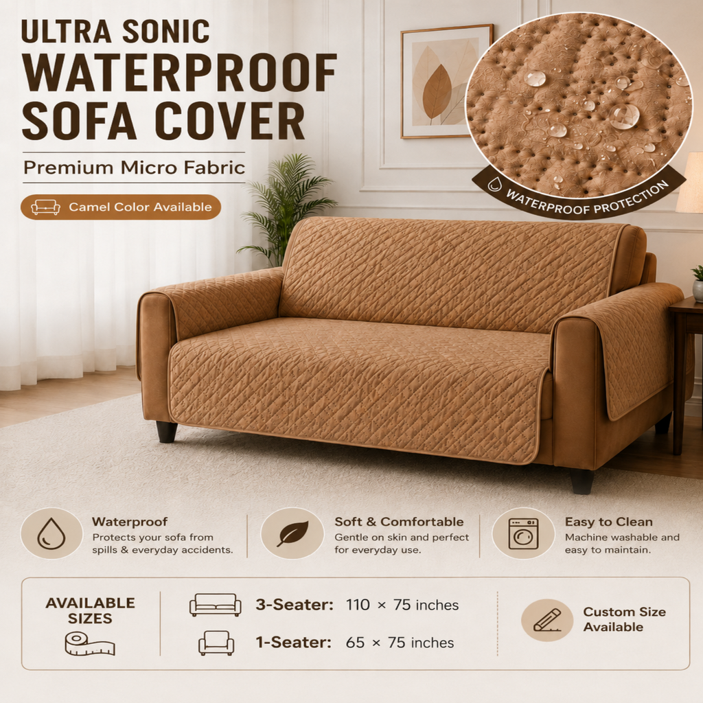 Velora Ultra Sonic Waterproof Sofa Cover – Premium Micro Fabric, Camel