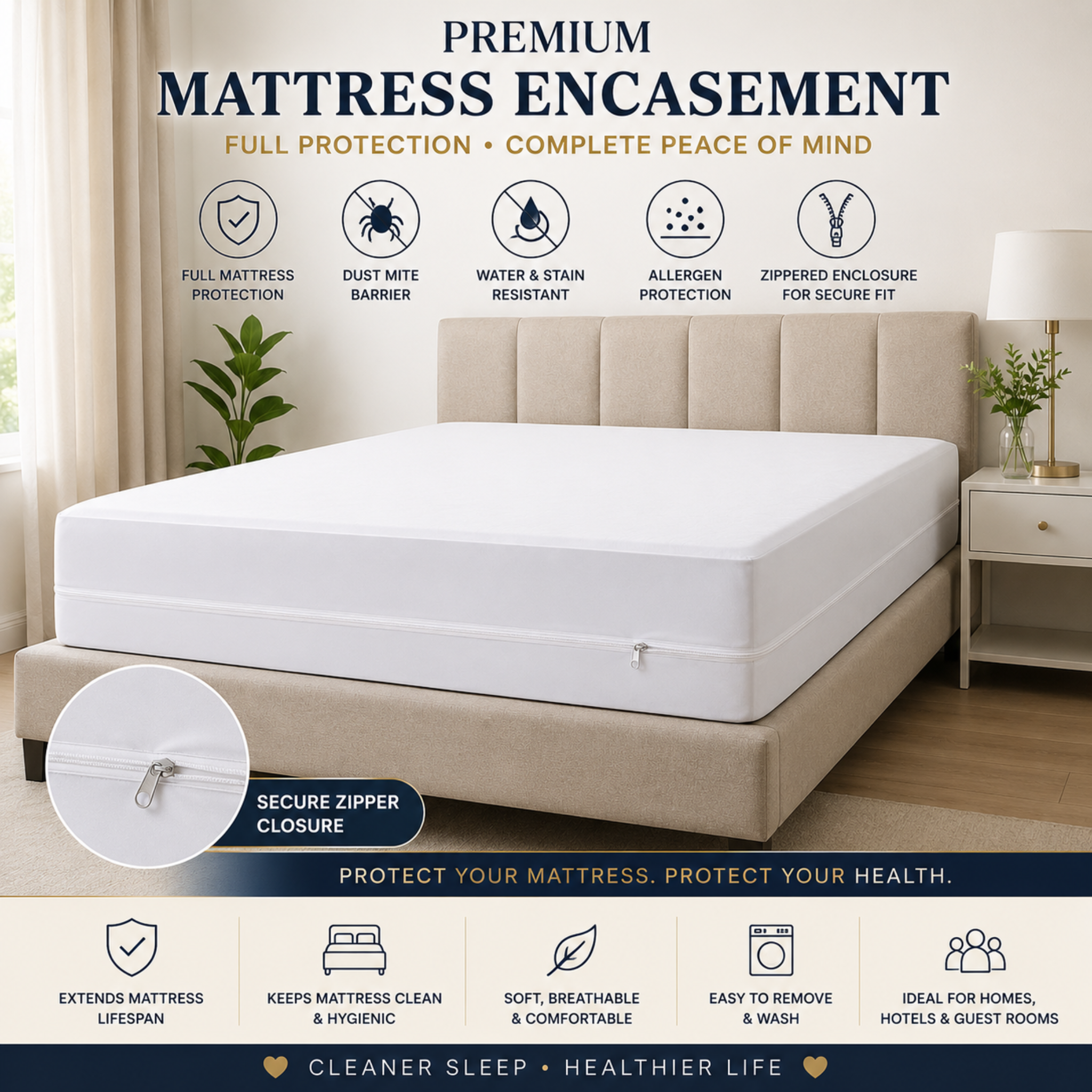 Premium Mattress Encasement – Full Mattress Protection Cover