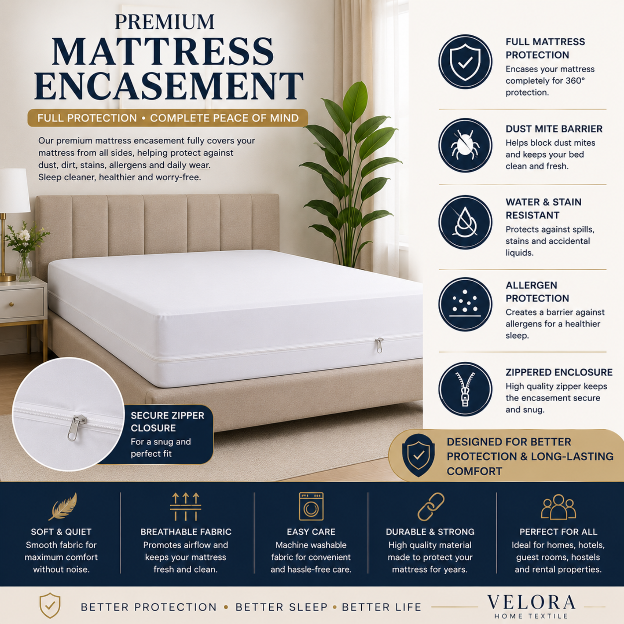 Premium Mattress Encasement – Full Mattress Protection Cover