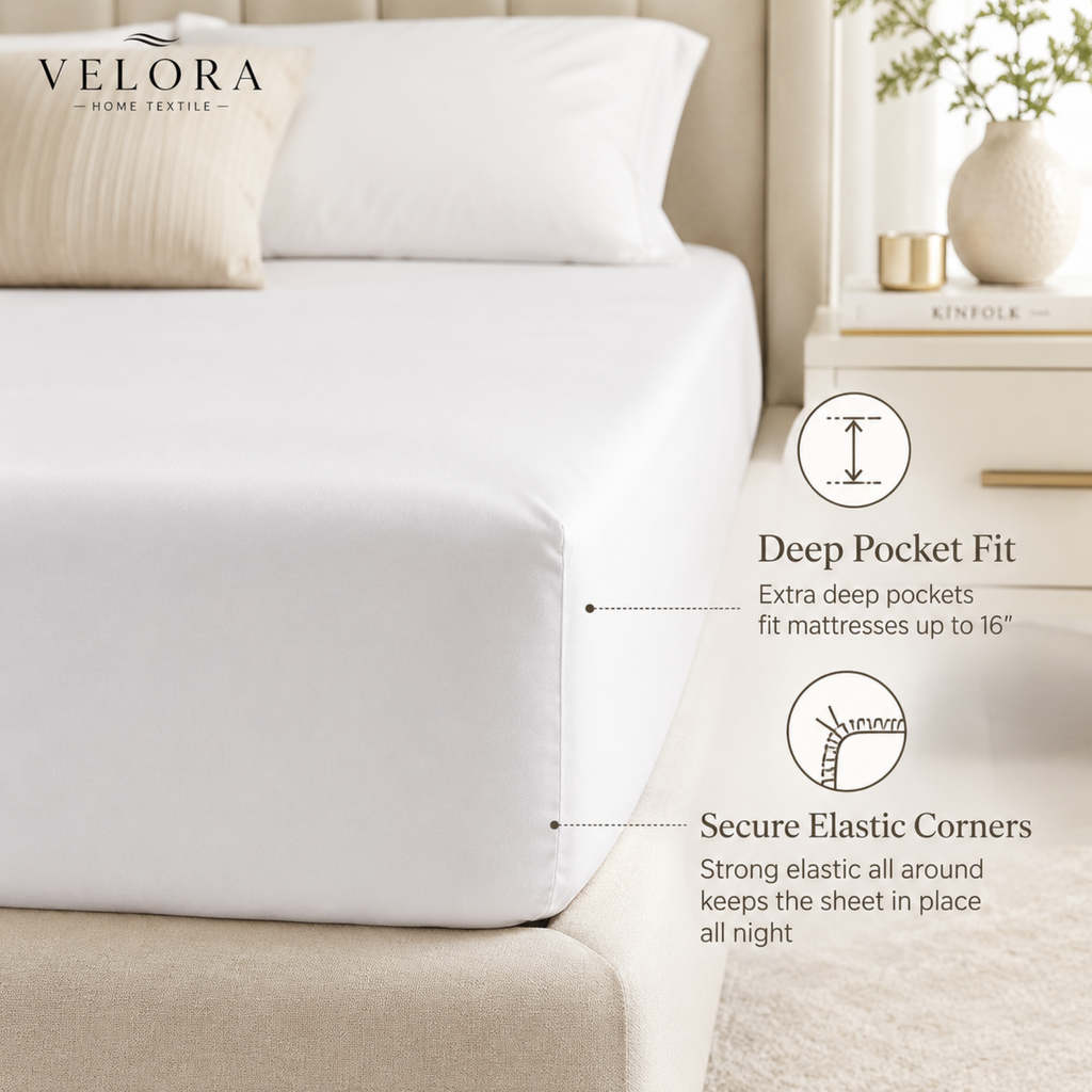 Premium Fitted Sheet – White & Dyed Colors | 30cm & 40cm Deep Pocket