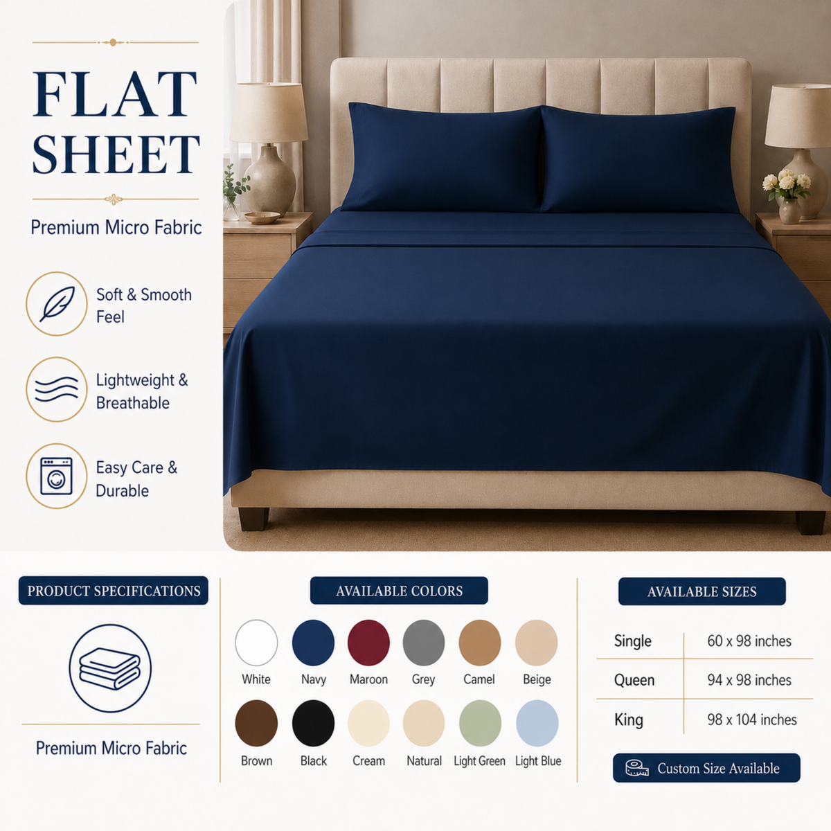 Premium Microfiber Flat Bed Sheet – Soft, Smooth & Durable