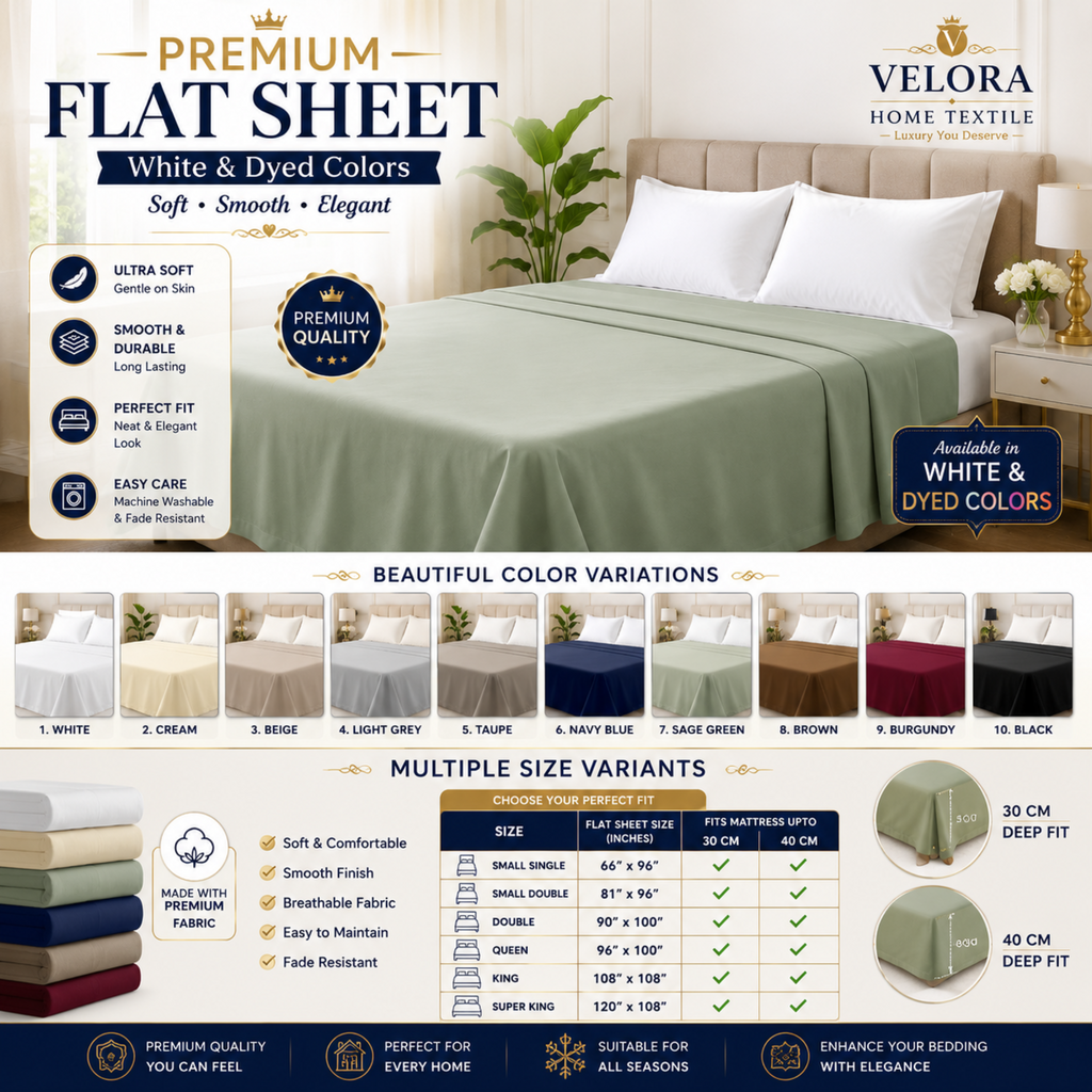 Premium Flat Sheet – White & Dyed Colors | 30cm & 40cm Options