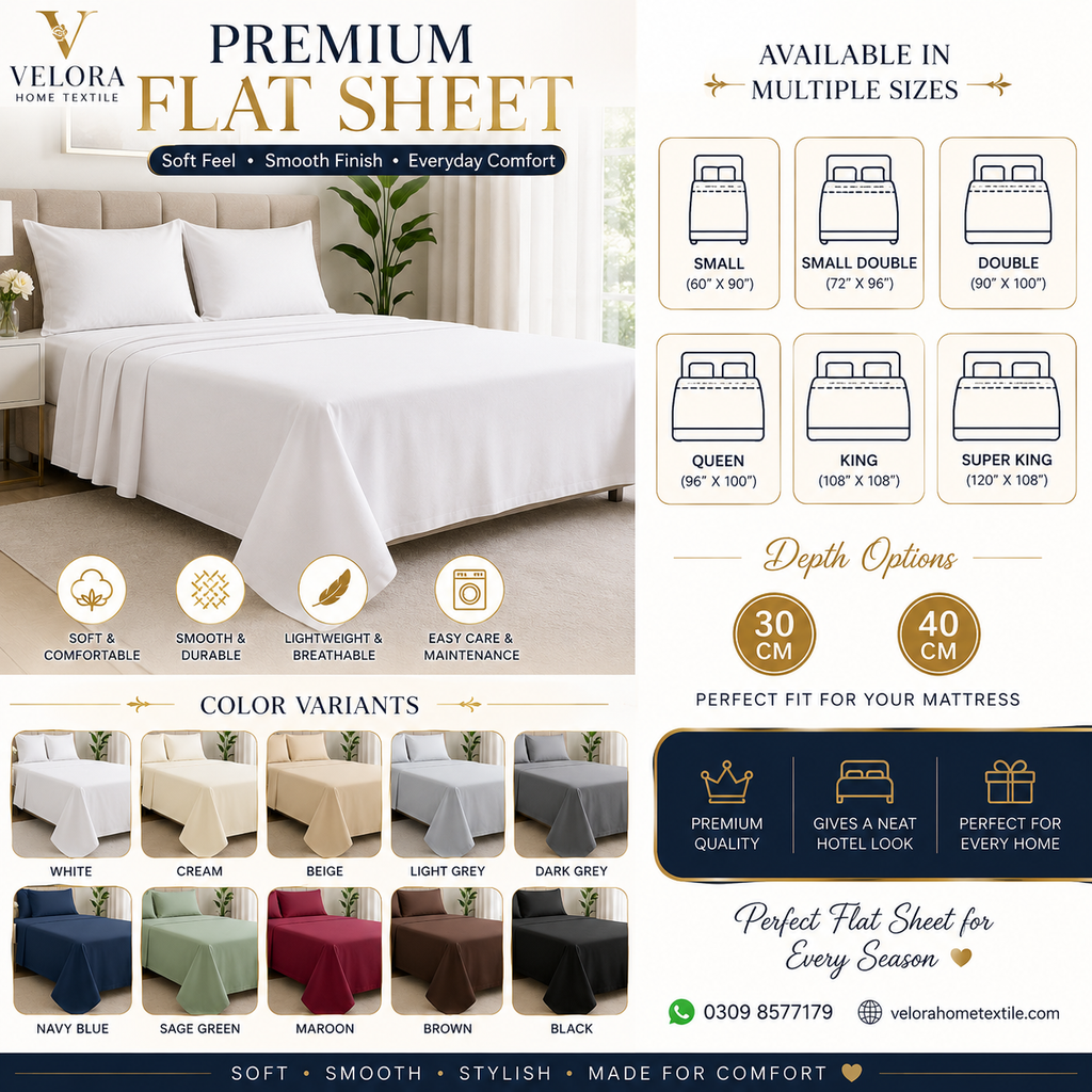 Premium Flat Sheet – White & Dyed Colors | 30cm & 40cm Options