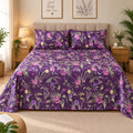 Meadow Bloom Printed Bed Sheet – Purple (100% Cotton Fabric)