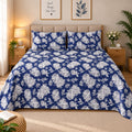 Vintage Peony Printed Bed Sheet – Navy (100% Cotton Fabric)