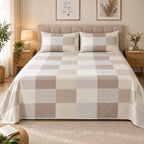 Buffalo Check Printed Bed Sheet – Beige (100% Cotton Fabric)