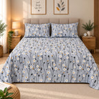 Dandelion Fields Printed Bed Sheet – Grey (100% Cotton Fabric)