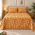 Dandelion Fields Printed Bed Sheet – Mustard (100% Cotton Fabric)