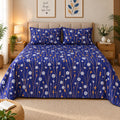 Dandelion Fields Printed Bed Sheet – Royal Blue (100% Cotton Fabric)
