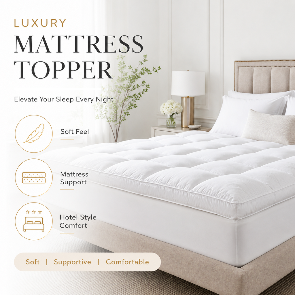 Mattress Topper Premium White  – Soft Comfort & Extra Mattress Support