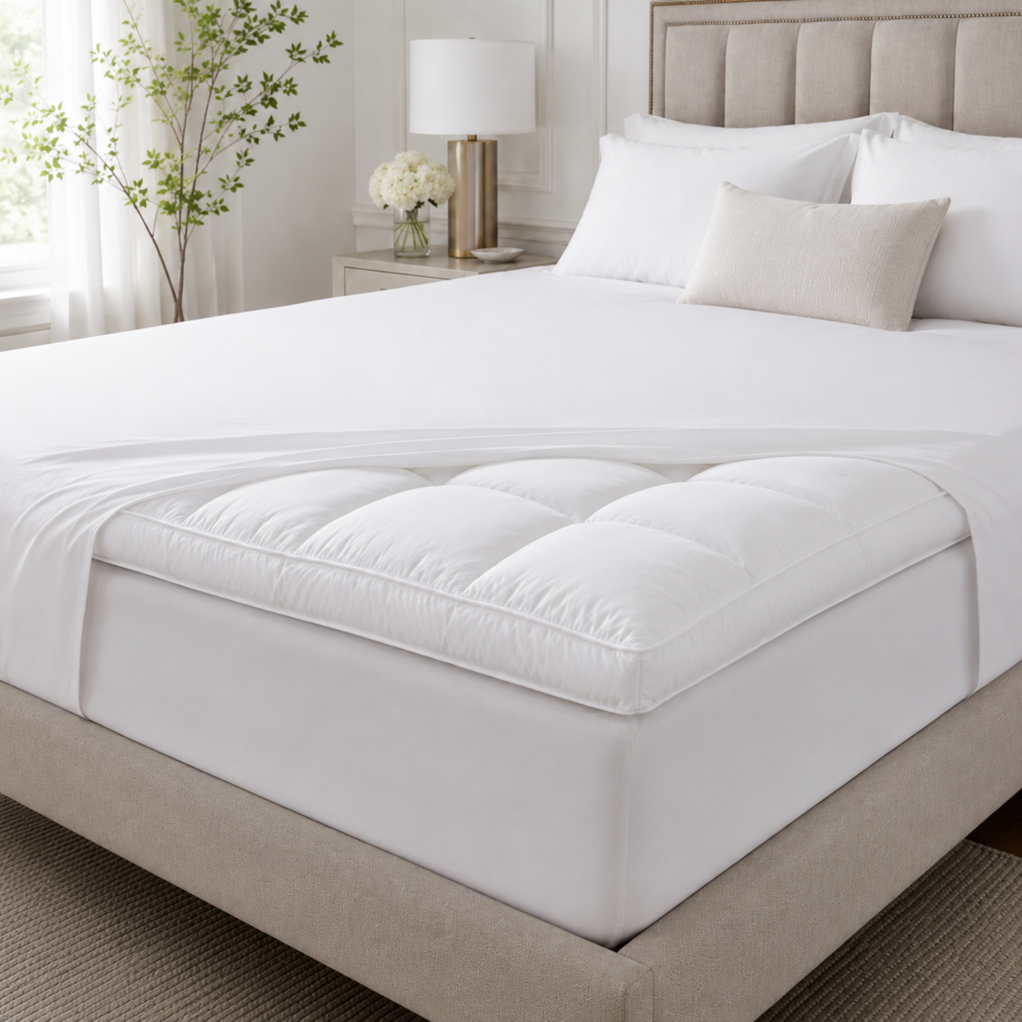 Mattress Topper Premium White  – Soft Comfort & Extra Mattress Support