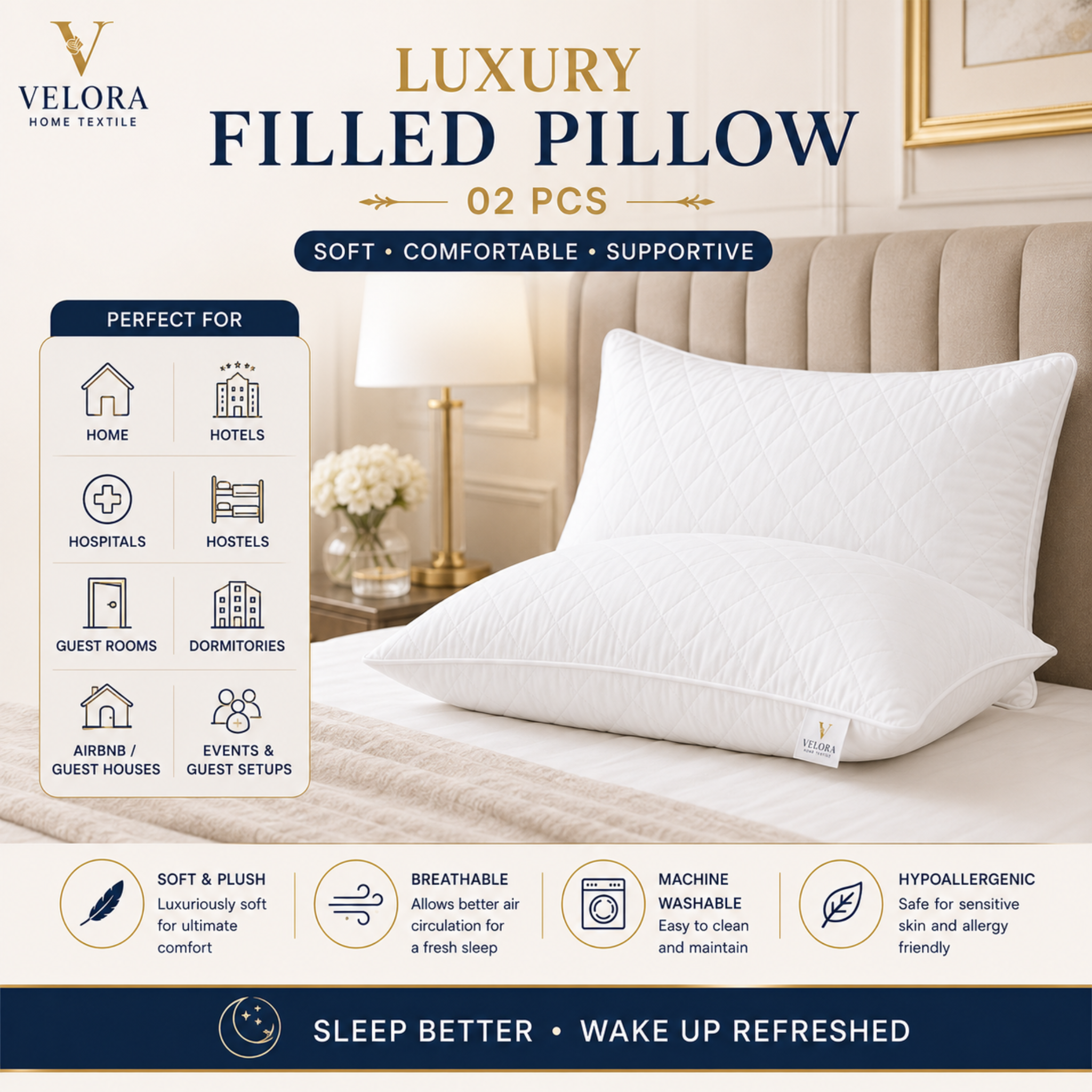 Premium Filled Pillow – Soft & Comfortable Sleeping Pillow