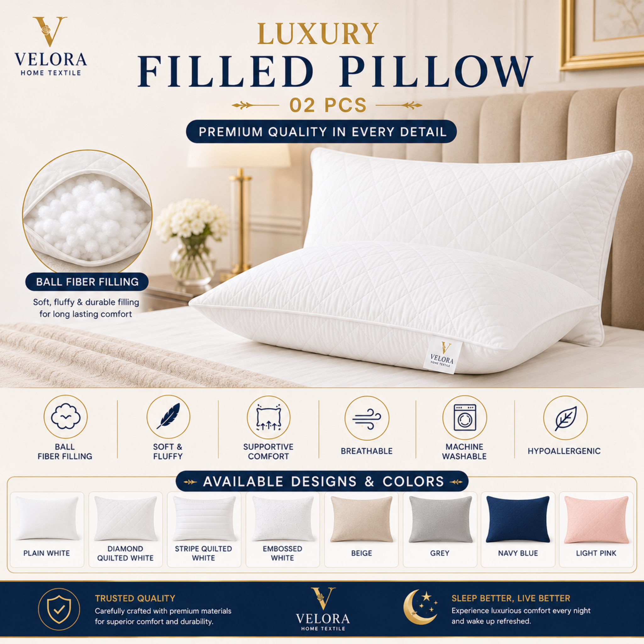 Premium Filled Pillow – Soft & Comfortable Sleeping Pillow