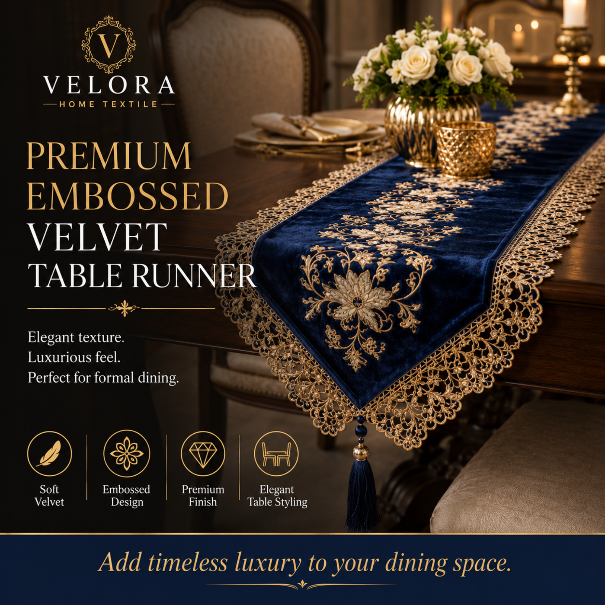 Premium Embossed & Velvet Table Runner