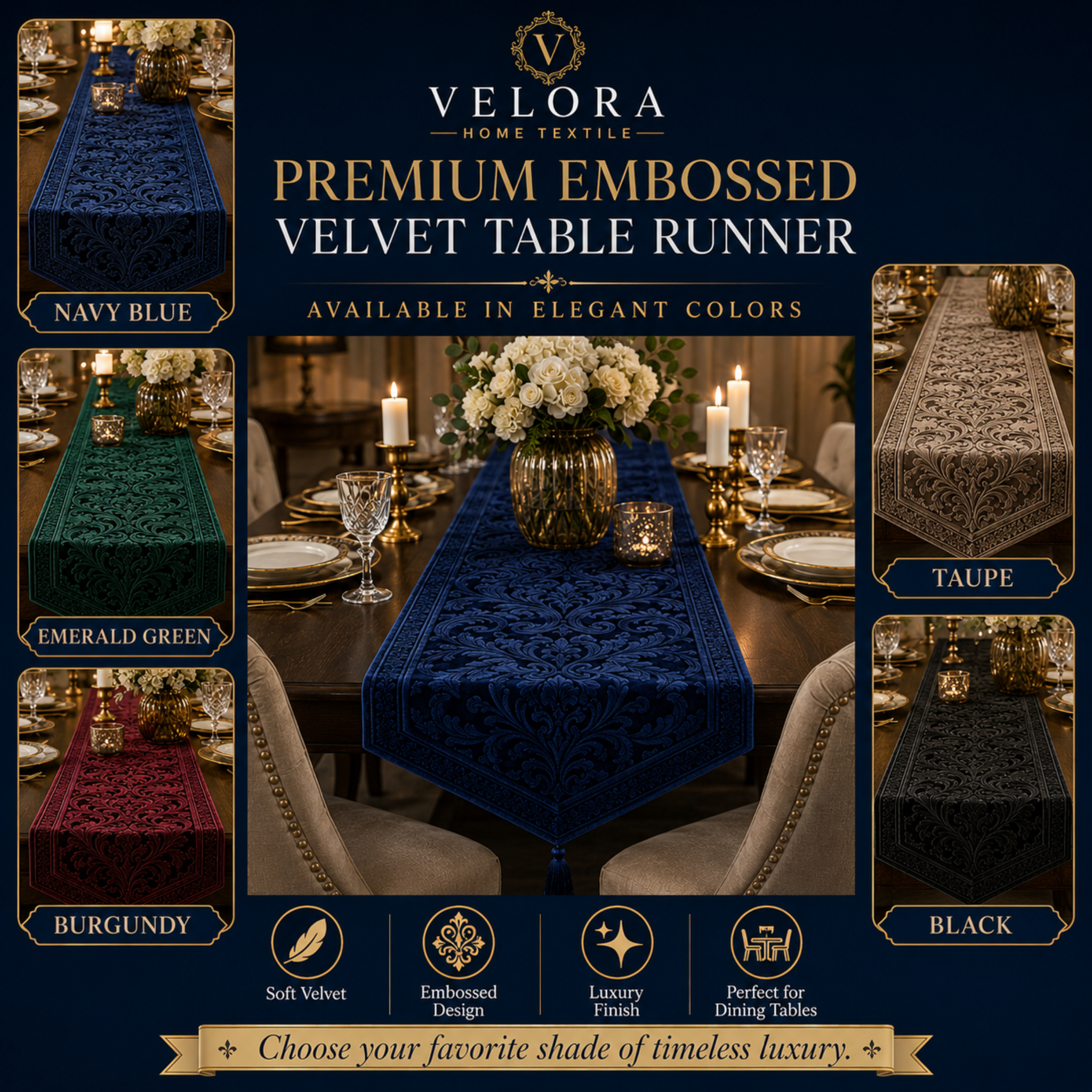 Premium Embossed & Velvet Table Runner