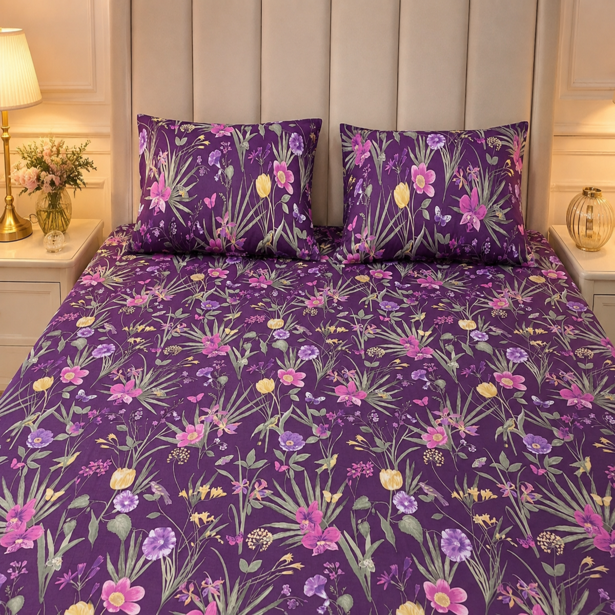 Purple Garden Premium Cotton Bedsheet
