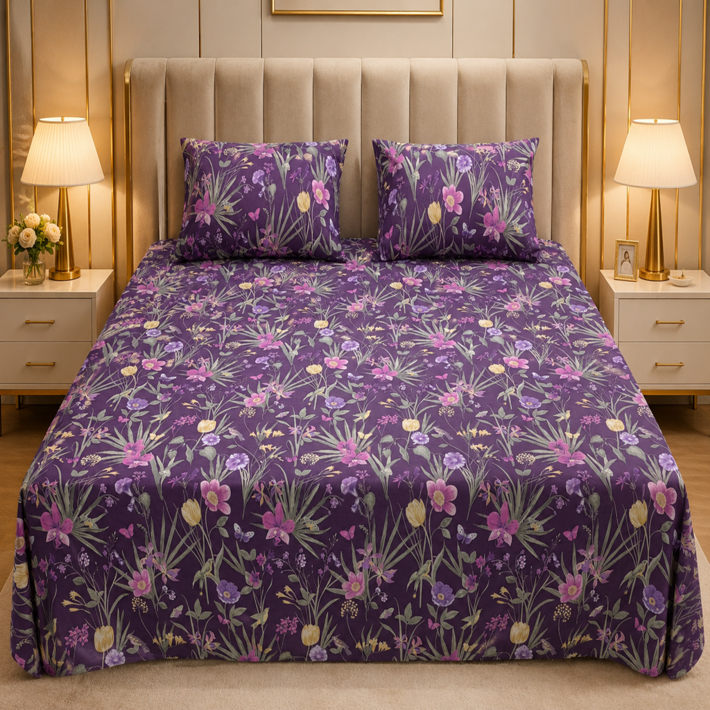 Purple Garden Premium Cotton Bedsheet