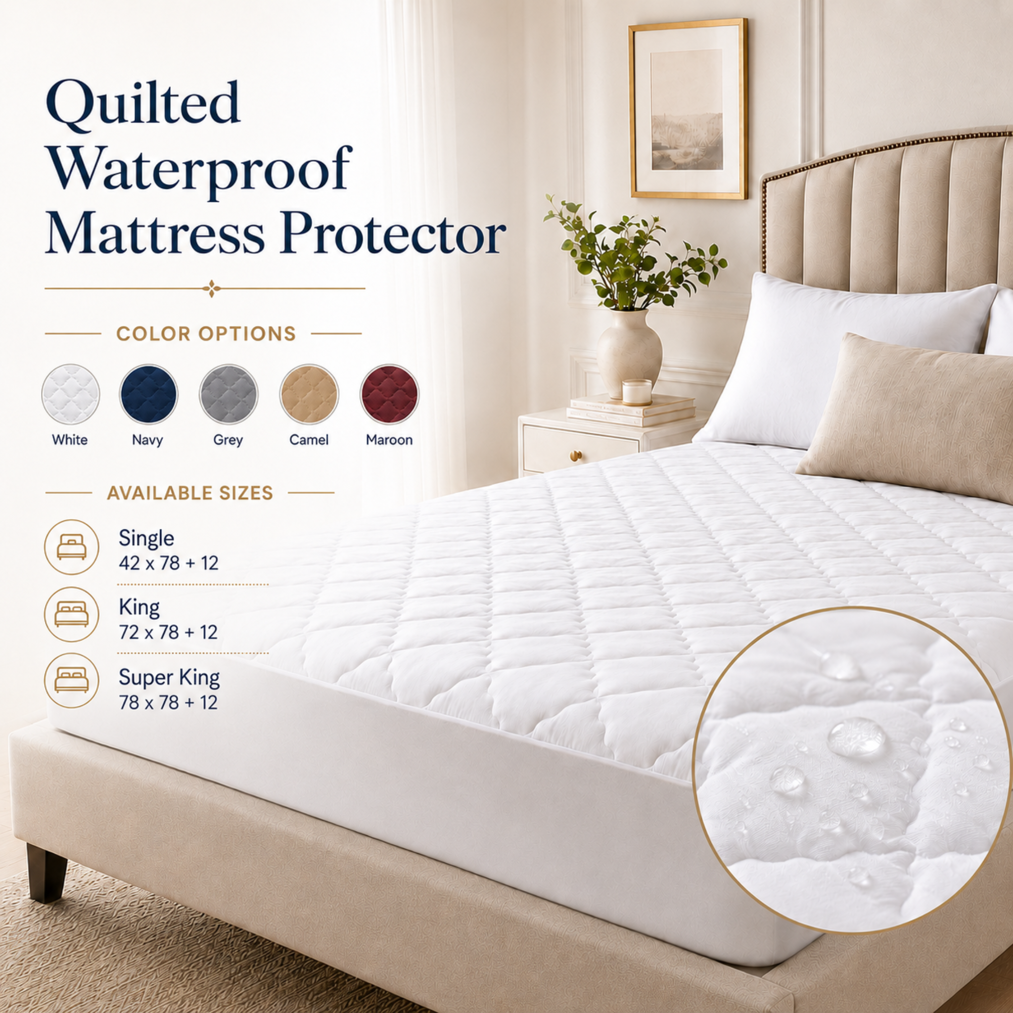 Premium Quilted Waterproof Mattress Protector – Deep Pocket Fitted Design