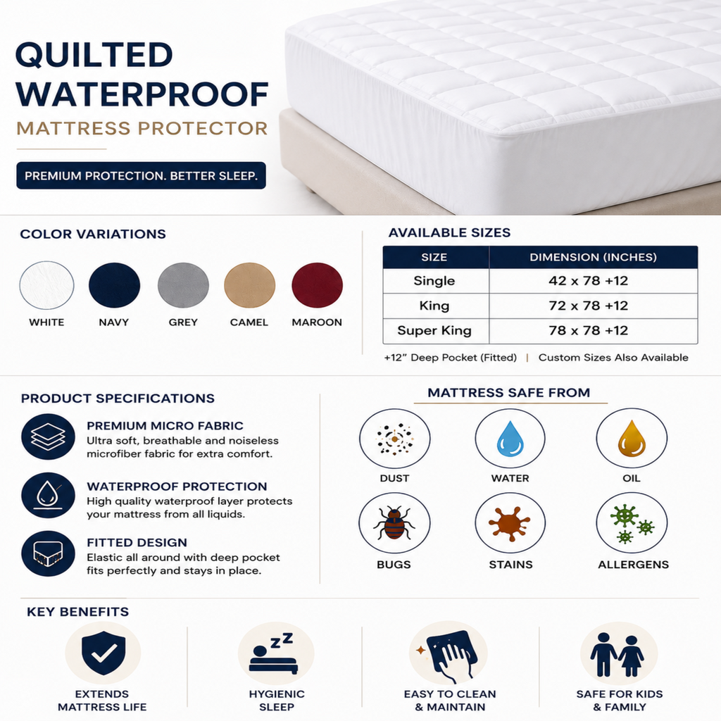 Premium Quilted Waterproof Mattress Protector – Deep Pocket Fitted Design