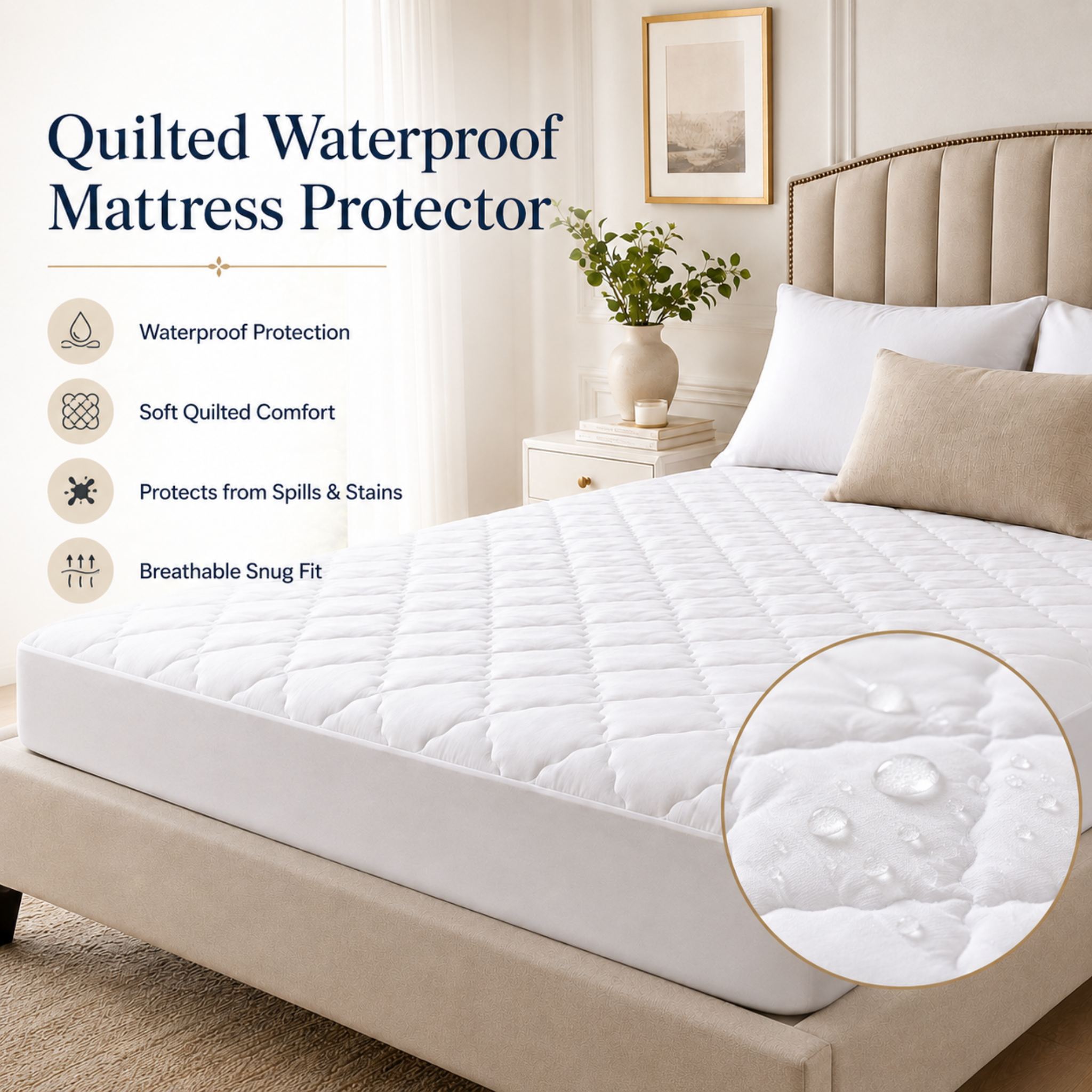 Premium Quilted Waterproof Mattress Protector – Deep Pocket Fitted Design