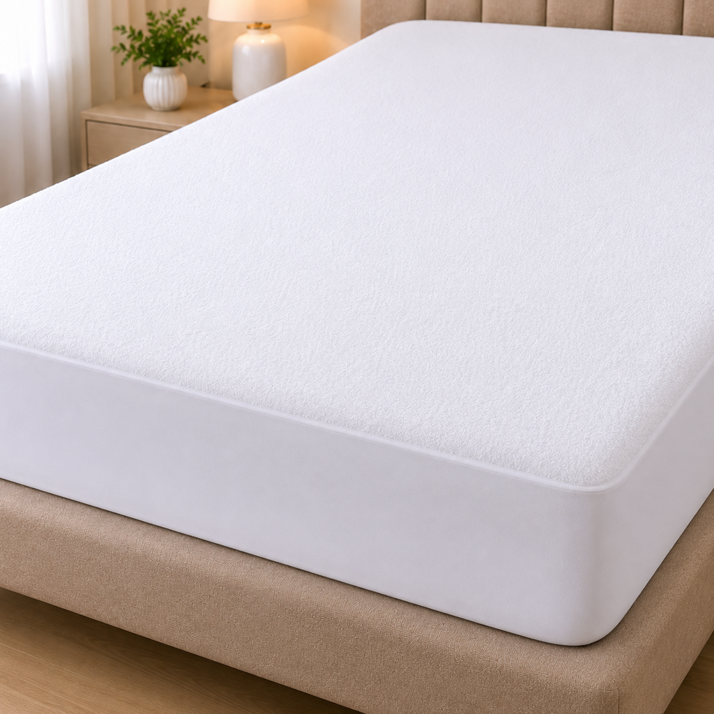 Premium Terry Waterproof Mattress Protector – White Deep Pocket Fitted Cover