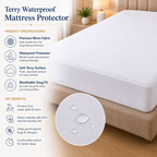Premium Terry Waterproof Mattress Protector – White Deep Pocket Fitted Cover