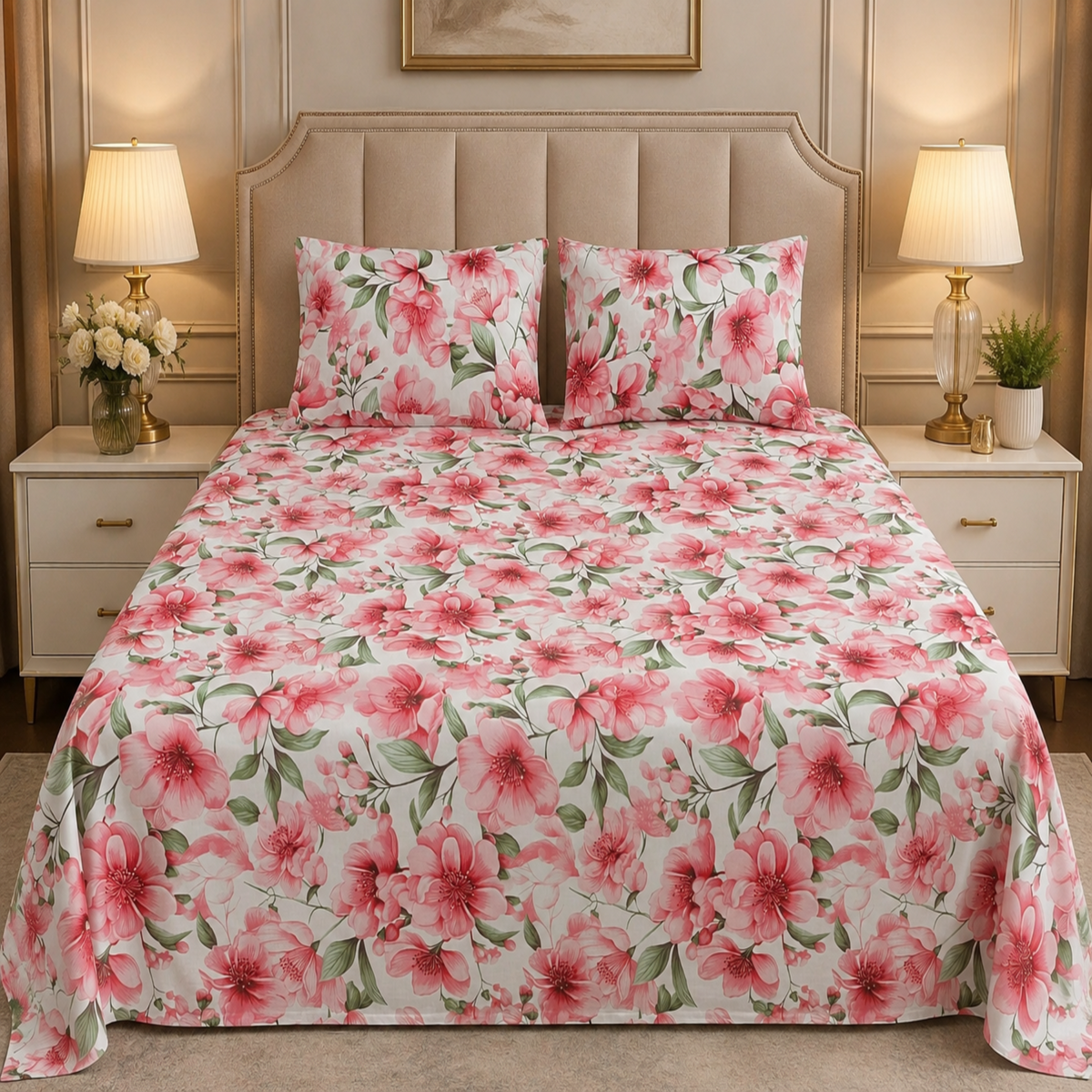 Blush Blossom Premium Cotton Bedsheet